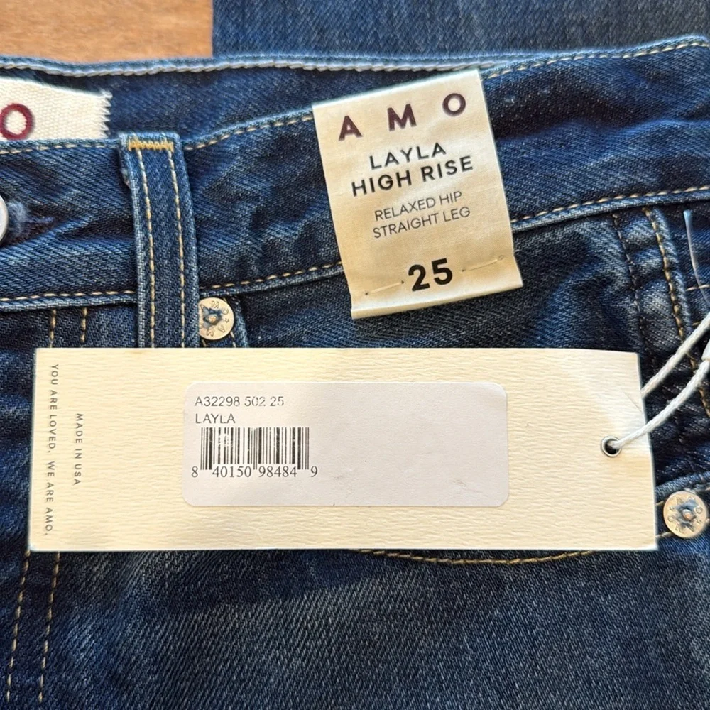 NWT Amo Layla High Rise Relaxed Hip Straight Leg Jeans 25 Anthro boho button fly